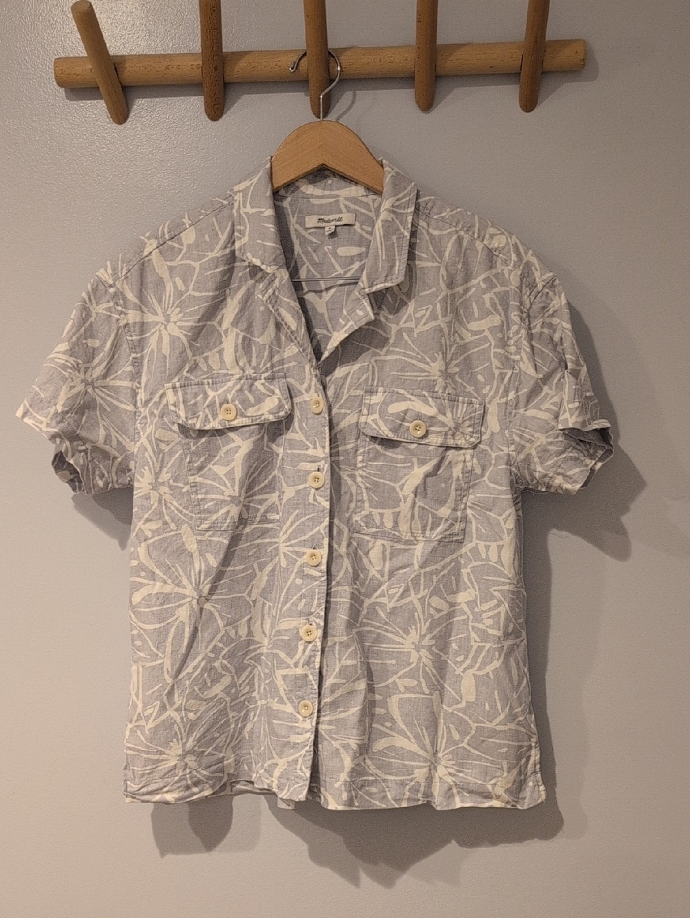 Madewell Button Up Short Sleeve Linen Blend Blouse Medium